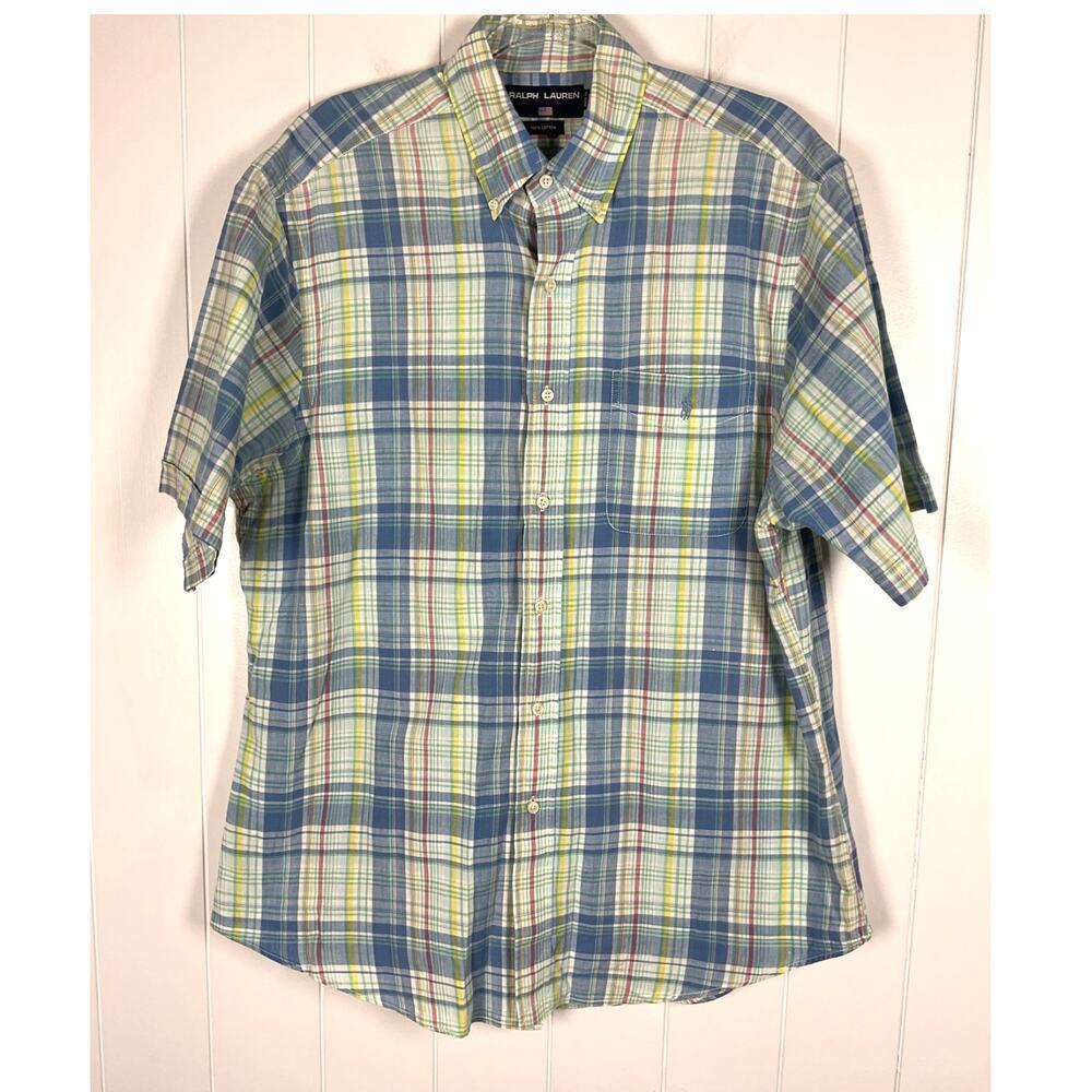 Ralph Lauren Sport Men's Pastel Short Sleeve Button Down 100% Cotton Shirt Large